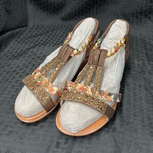 Floral Embellished Brown Sandals